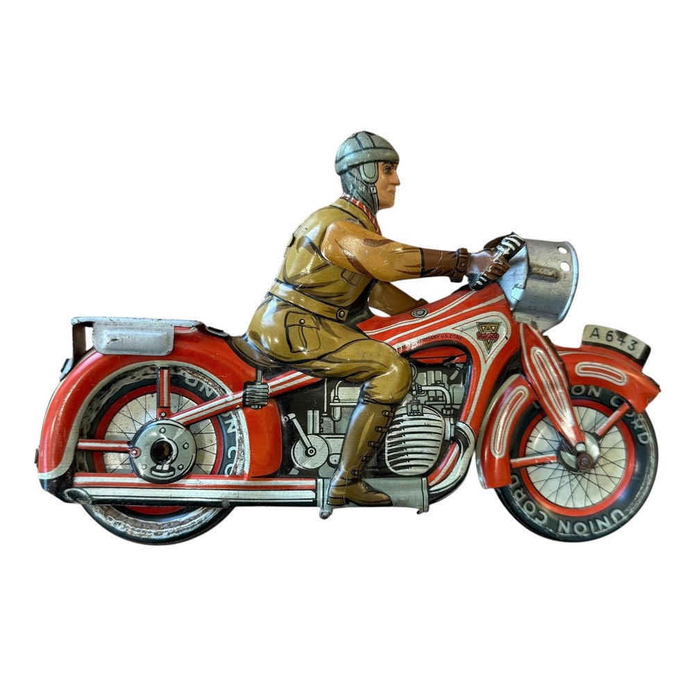 Vintage Arnold A643 Model Tin Toy Motorcycle with Rider Union Cord A643 GF207 - Picture 6 of 16